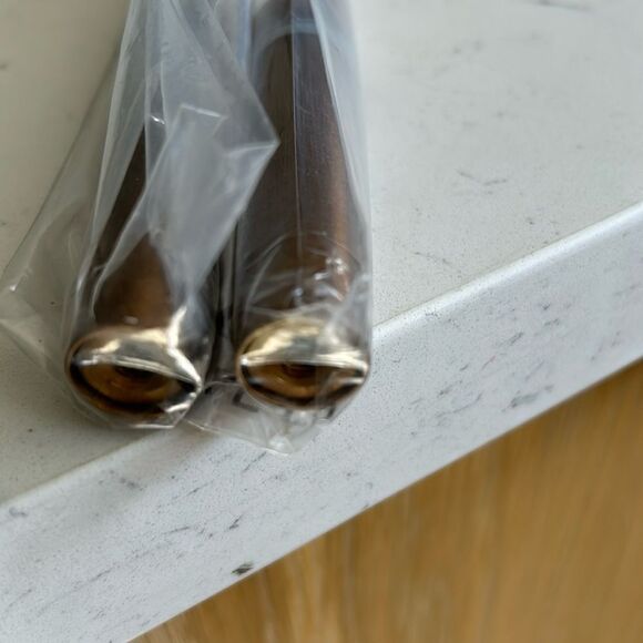 SOLD  Barn Double Curtain Rods & Wall Brackets, Brass, 28x48, New open box - Picture 9 of 11